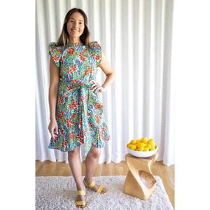 Banjanan Womens Large Audrey Ruffle Sleeve Poppy Floral Mini Dress Colorful